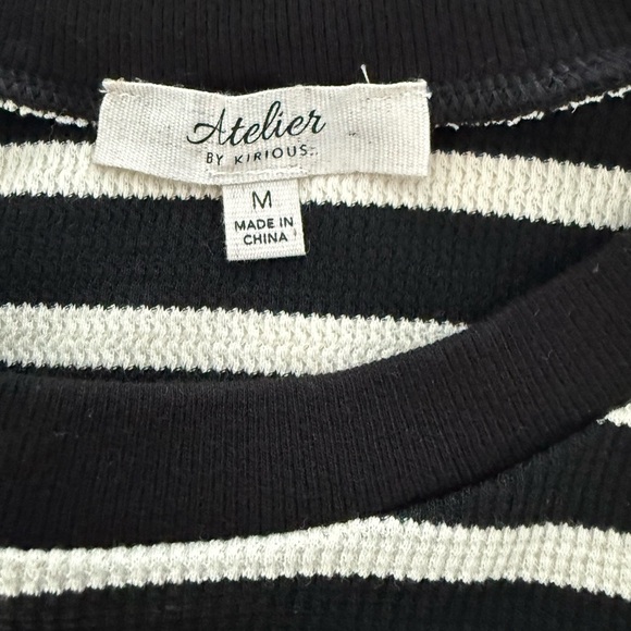 Atelier by Kirious Striped Ribbed Tee Size M | Black Cream | NWT Cropped Fit - Picture 3 of 3
